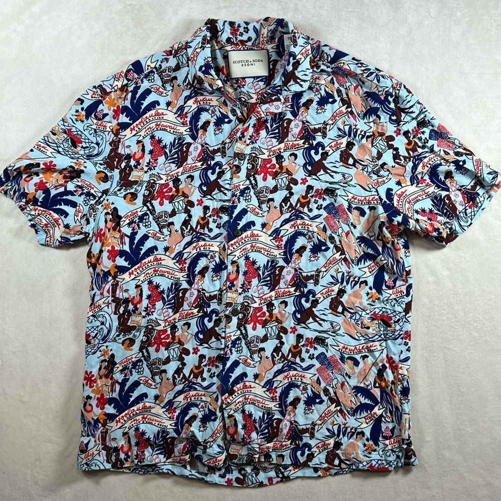 Scotch & Soda KEONI All Over Print Hawaii Tiki Short Sleeve Button Front Shirt